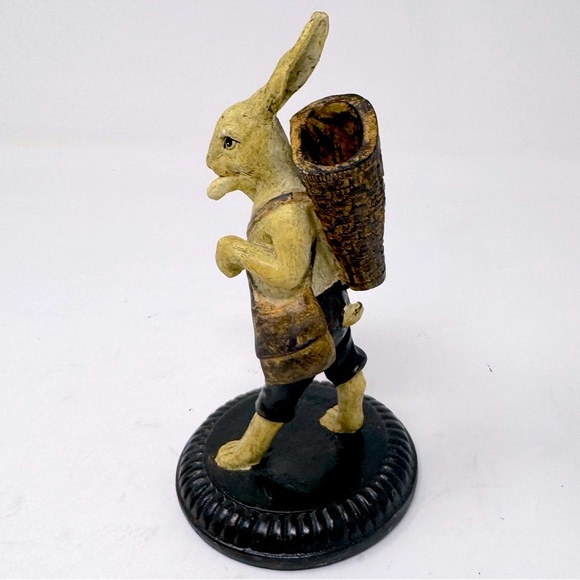 Vintage Rabbit Figurine Basket Carrier Woodland Bunny Cottagecore Decor - Picture 5 of 7